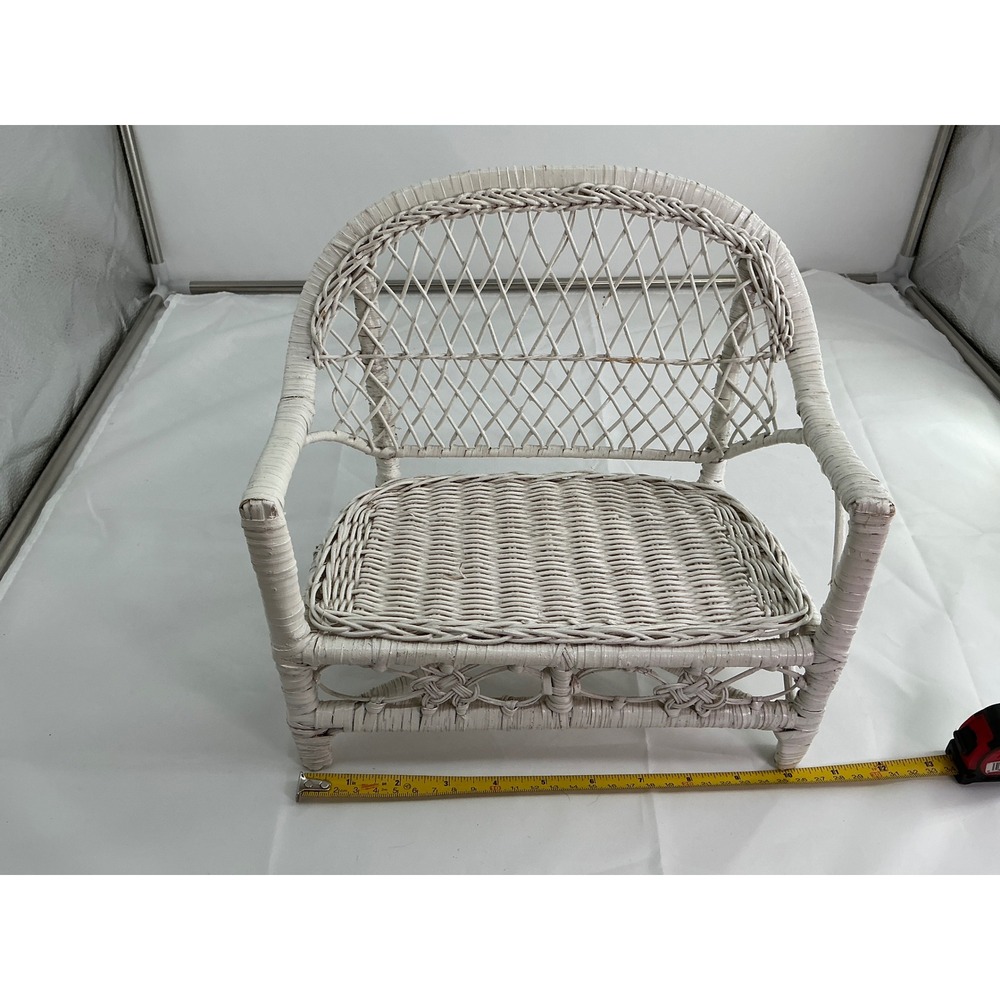 Vintage White Wicker Doll Settee Miniature Bench 18" dolls